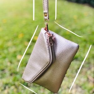 Metallic rose gold bag